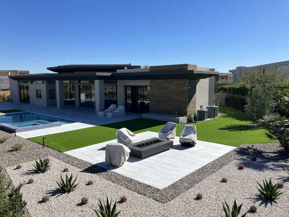 Artificial turf backyard