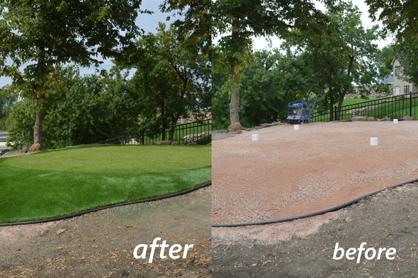 Las Vegas backyard putting green before and after